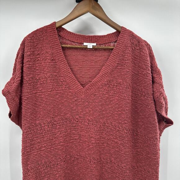 J Jill Sweater Womens 2X Knit Short Sleeve Open Knit Boxy Light Weight - Picture 2 of 10